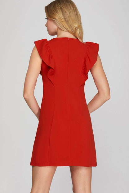 She and Sky ruffle sleeve heavy knit mini dress featuring bold, sleek, and feminine design with a fitted silhouette.