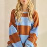 Rust & Sky Blue Oversized Striped Knit Sweater - Cowgirl Charm