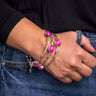 Set of 3 Burnished Silver Bangles with Pink Oval stones - Cowgirl Charm