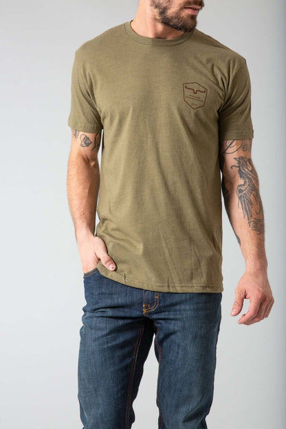 Kimes shielded trucker shirt featuring a graphic design, casual fit, and detailed print on front, suitable for everyday wear.