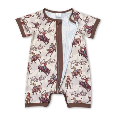 Short sleeves rodeo western baby boy zipper romper - Cowgirl Charm