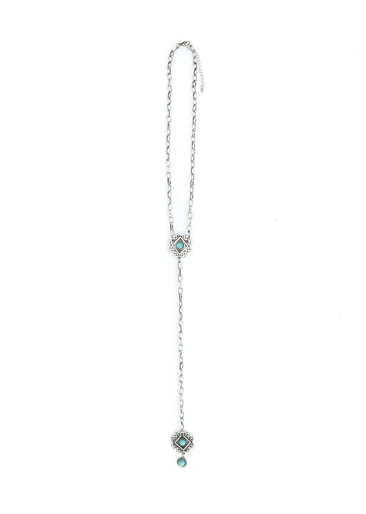 Silver Chain Lariat Necklace w/Aztec Concho - Cowgirl Charm