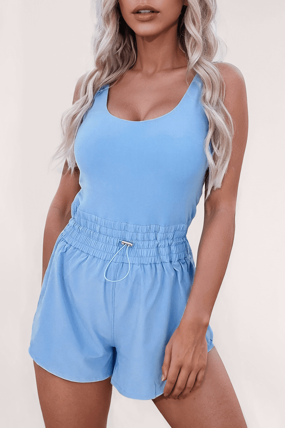 Sleeveless Loop Drawstring Cinched Waist Romper - Cowgirl Charm
