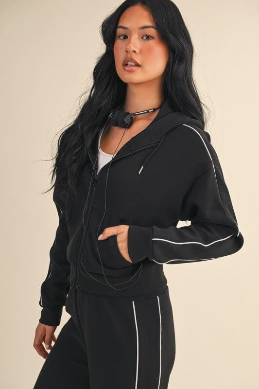 KIMBERLY C Soft Air Scuba Zip Up Hoodie in activewear, featuring a comfortable zip front and soft fabric for casual wear.