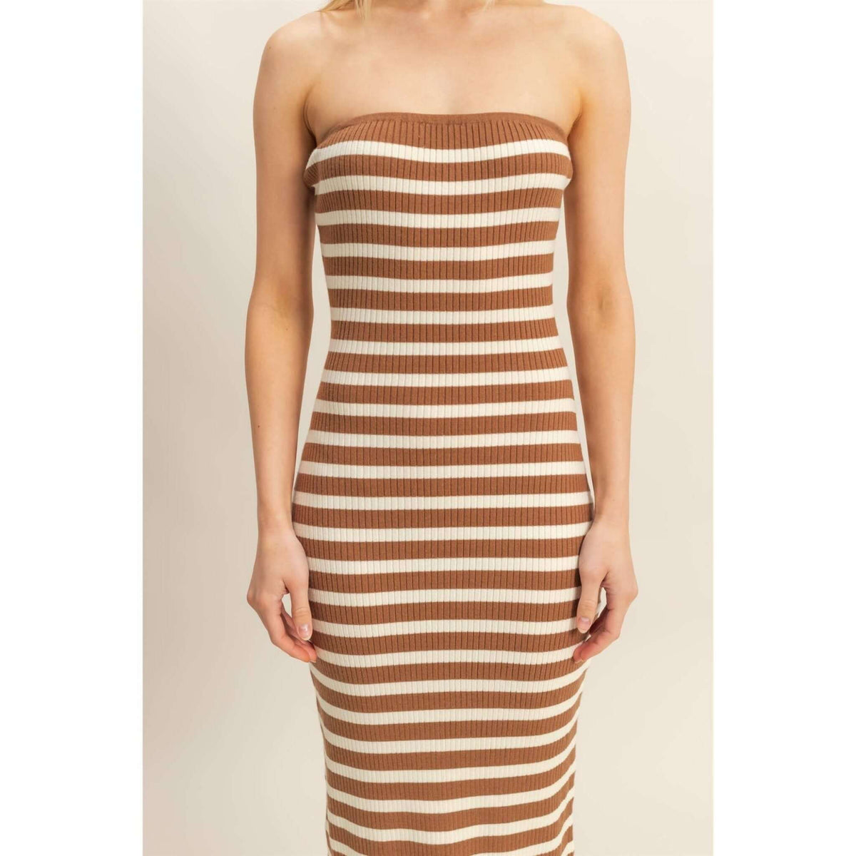 HYFVE striped sweater cardigan and dress set featuring a matching pattern, perfect for casual or dressy occasions.
