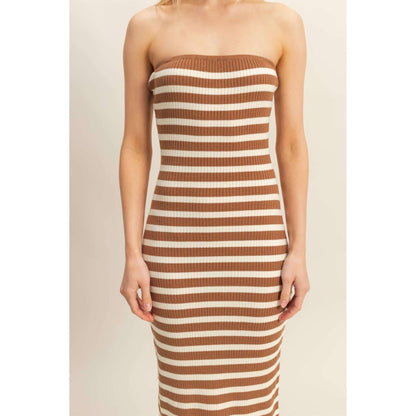 HYFVE striped sweater cardigan and dress set featuring a matching pattern, perfect for casual or dressy occasions.
