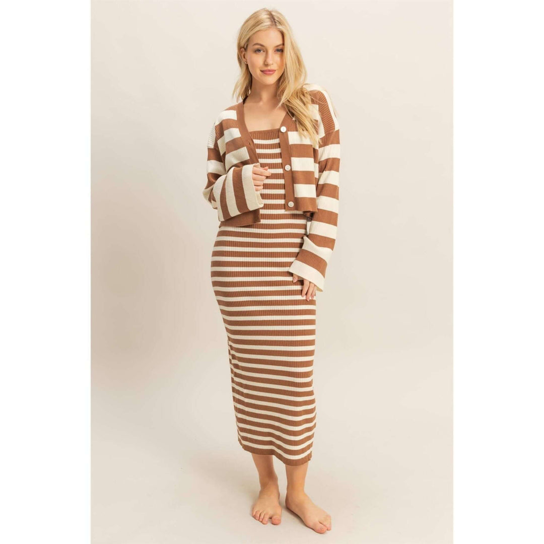 Striped Sweater Cardigan and Dress Set - Cowgirl Charm