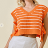Striped V Neck Double Side Tie Sweater Vest - Cowgirl Charm