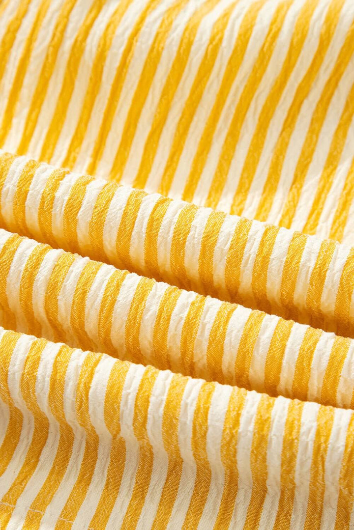 Sunny Stripes Bow - Tie Shoulder Romper with Pockets – Yellow & White - Cowgirl Charm