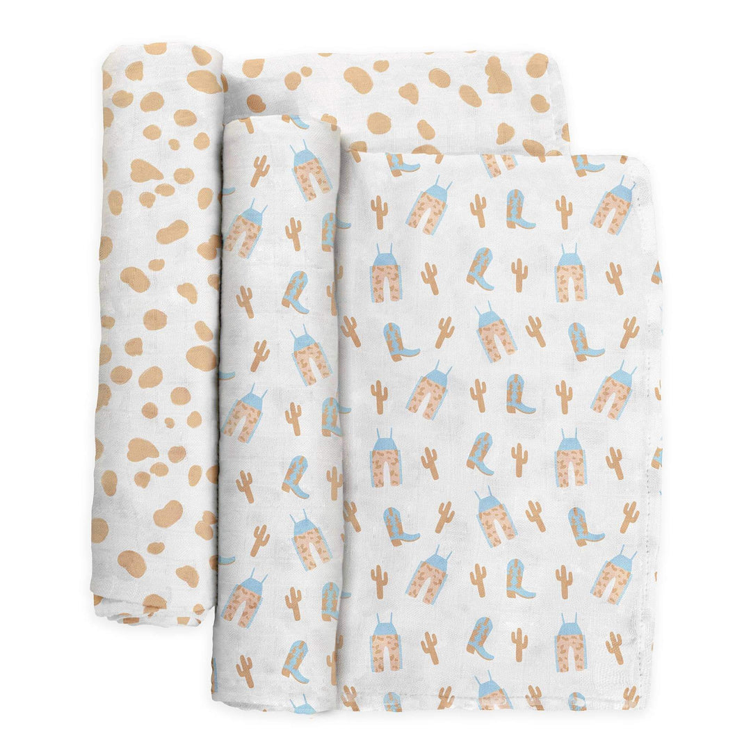 Swaddle Blanket Set Howdy Partner Blue - Cowgirl Charm