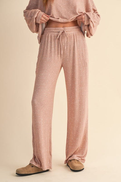 Kimberly C taupe polka dot active wear bottoms with a comfortable fit and stylish design, perfect for workout or casual wear.