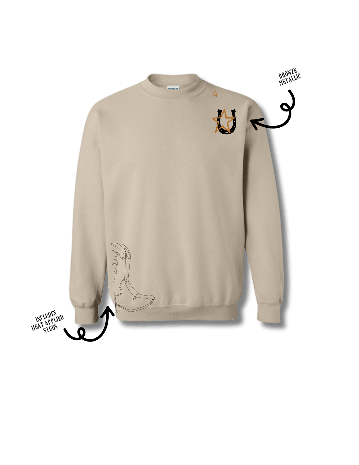 Cream-colored graphic crewneck sweatshirt from Summer Tees featuring "The Cowgirl Club" design on the front.