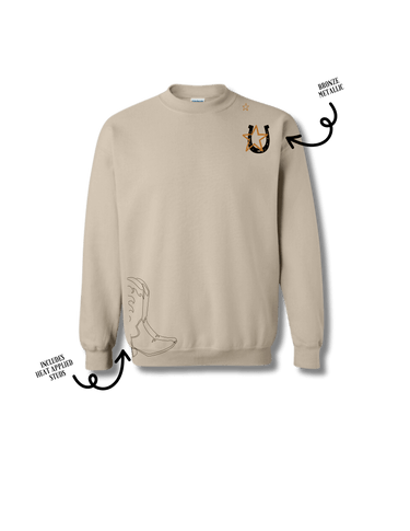 Pink crewneck sweatshirt with "The Cowgirl Club" graphic in white lettering, casual style by Summer Tees.