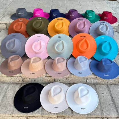 Vegan felt rancher hat by Queens INC in a stylish wide-brim design, available in 25+ colors, perfect for casual or outdoor wear.