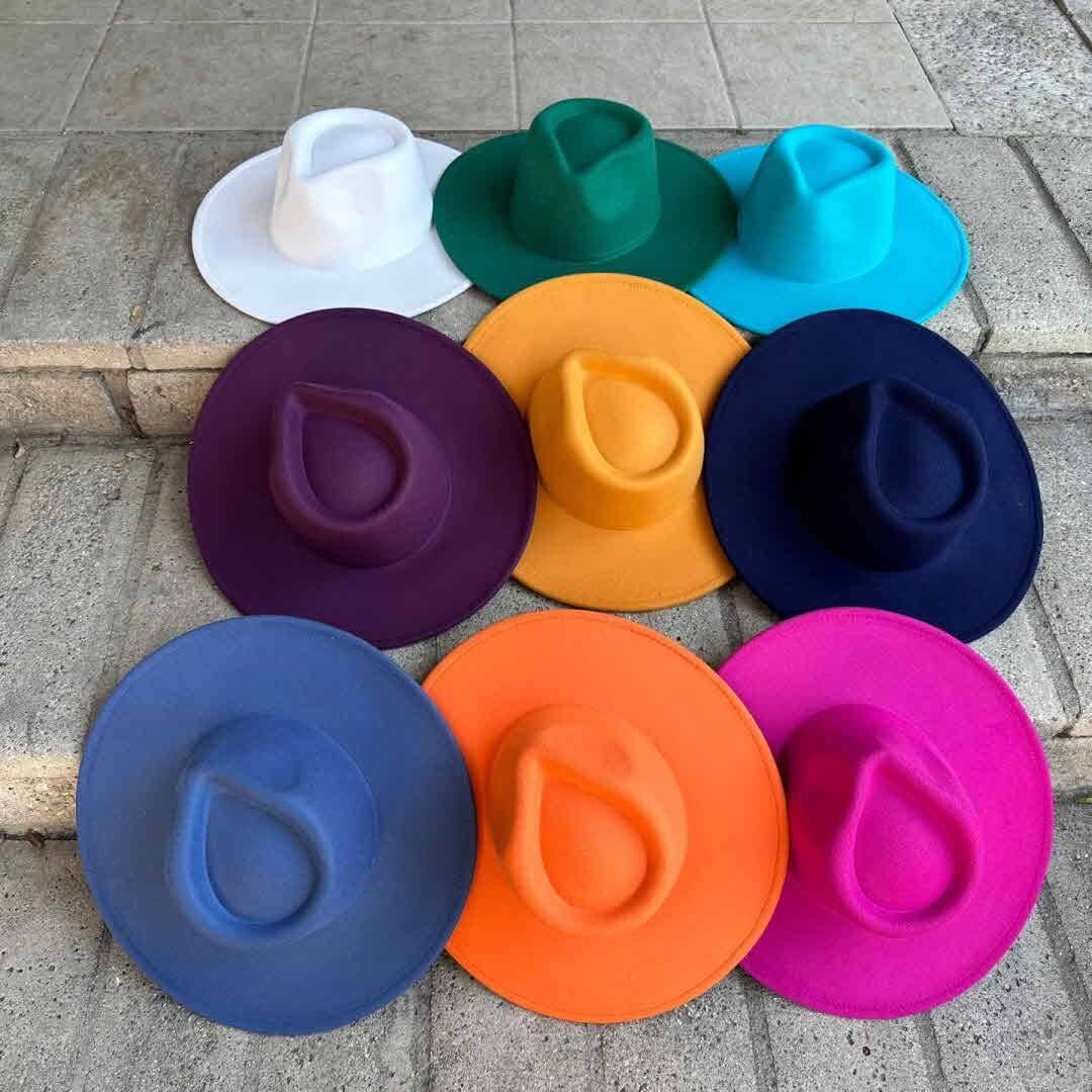 Vegan felt rancher hat by Queens INC in 25+ vibrant colors, stylish accessory with a wide brim and classic rancher design.