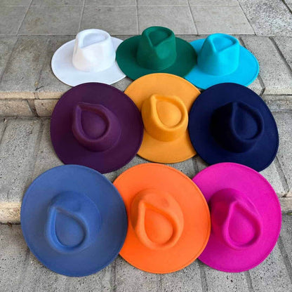 Vegan felt rancher hat by Queens INC in 25+ vibrant colors, stylish accessory with a wide brim and classic rancher design.