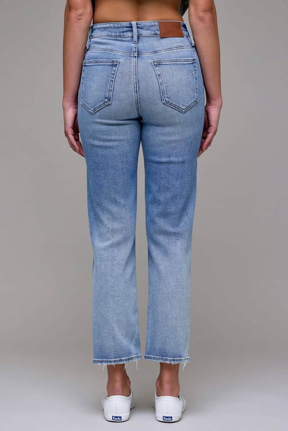 Hidden Jeans Tracey Clean Stretch 28-inch inseam straight jeans shown in a natural pose, highlighting the fit and clean design.