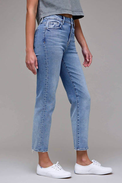 Hidden Jeans Tracey Clean Stretch 28-inch inseam straight jeans, showing the fit and classic denim style.