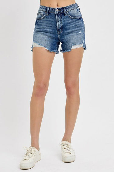 Tummy Control High Rise Distressed Denim Shorts – Frayed Hem Stretch Fit - Cowgirl Charm