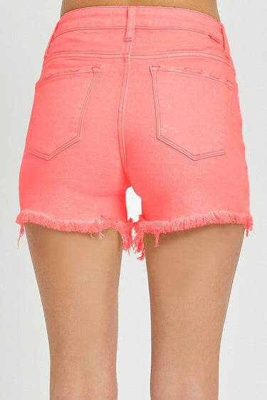 Tummy Control High Rise Fray Hem Shorts – Coral Stretch Fit - Cowgirl Charm