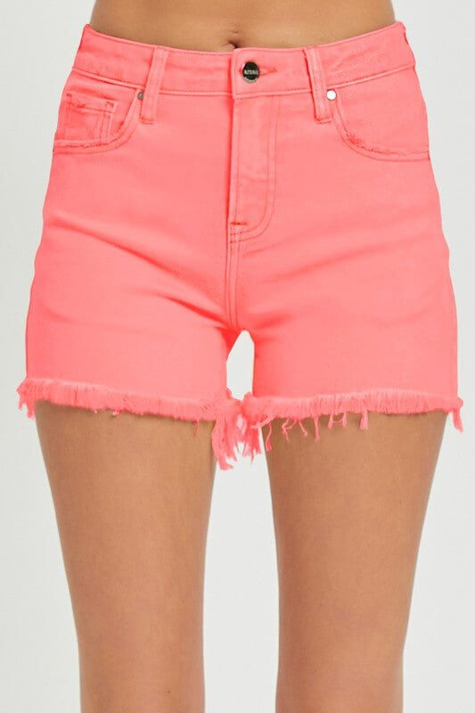 Tummy Control High Rise Fray Hem Shorts – Coral Stretch Fit - Cowgirl Charm