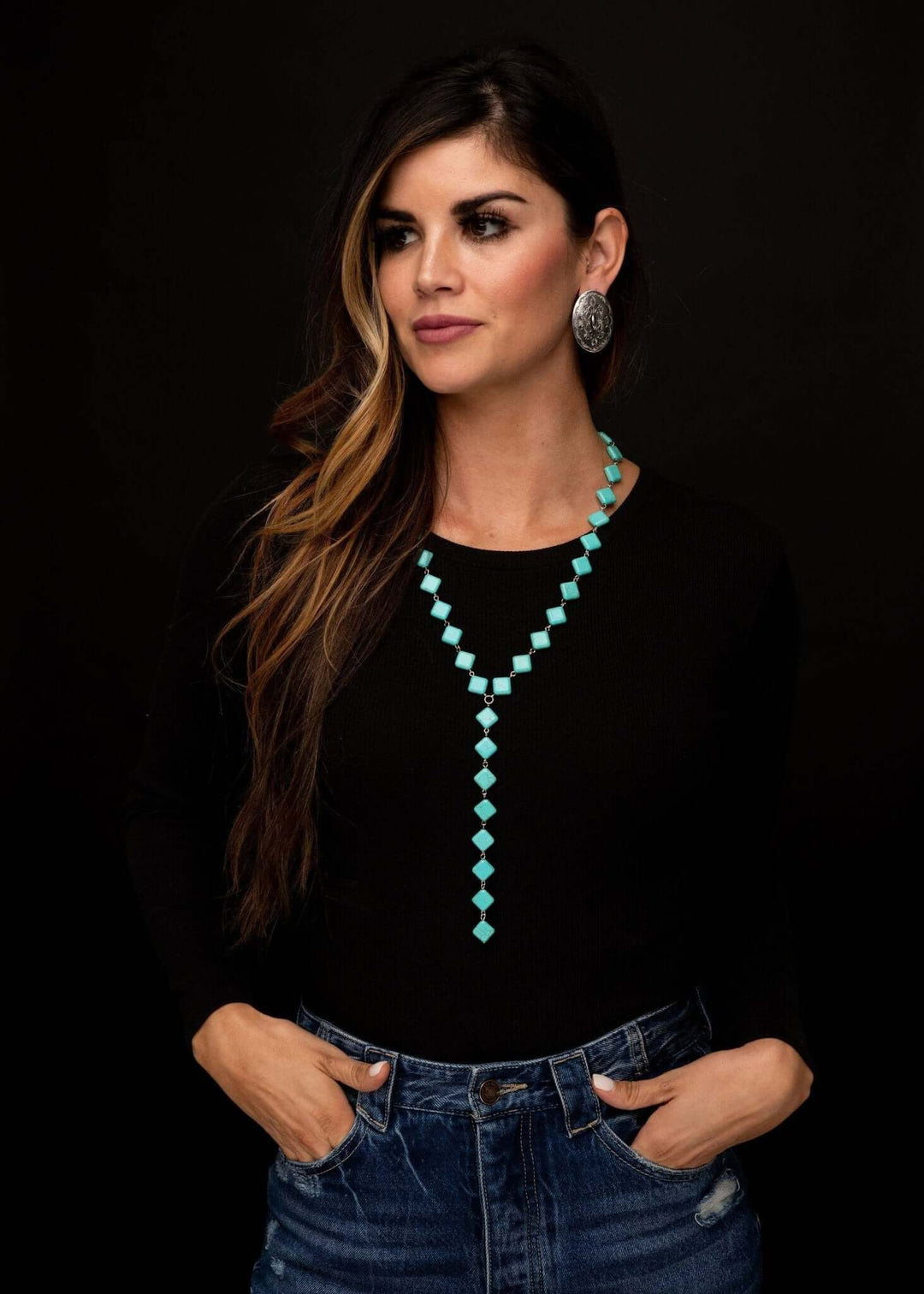 Turq Diamond V Necklace with 6.5" Hanging Strand - Cowgirl Charm