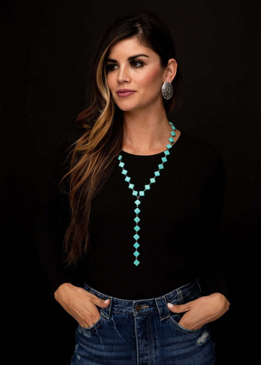 Turq Diamond V Necklace with 6.5" Hanging Strand - Cowgirl Charm