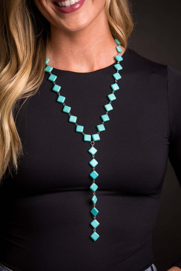 Turq Diamond V Necklace with 6.5" Hanging Strand - Cowgirl Charm