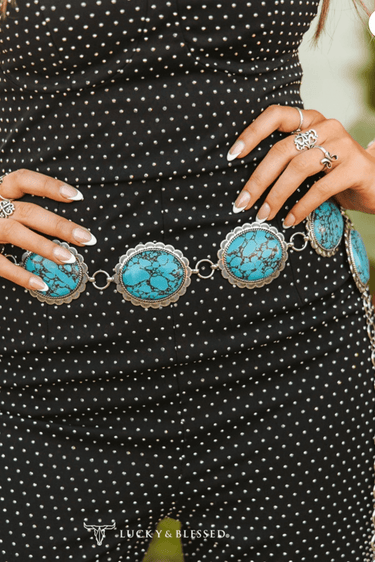 Turquoise Stone Slab Round Concho Chain Belt - Cowgirl Charm