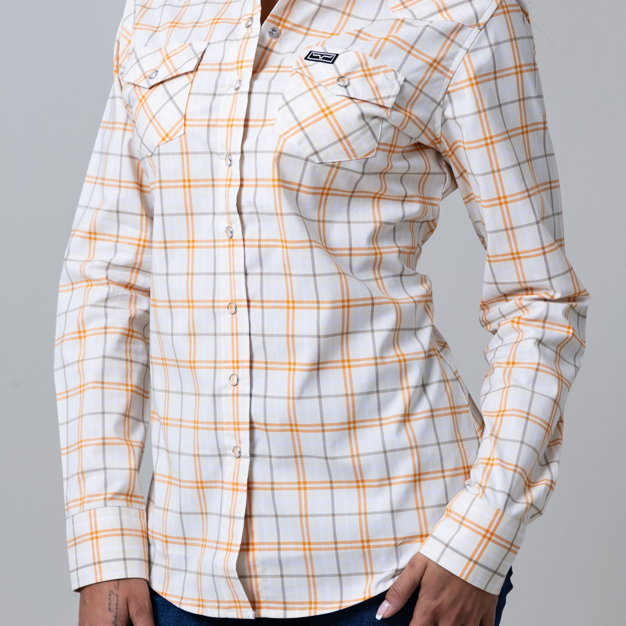 Kimes Ranch Ladies Lucas Plaid Long Sleeve Shirt – Natural