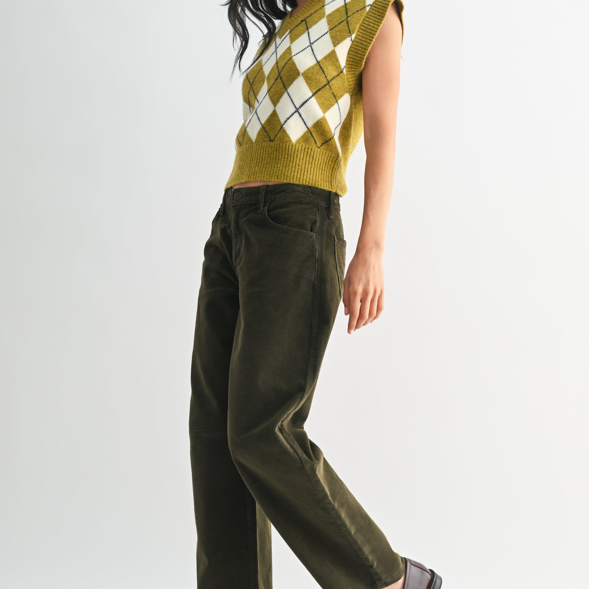 Just Black Denim Olive Corduroy Barrel Leg Pants – Women’s High Rise Trousers