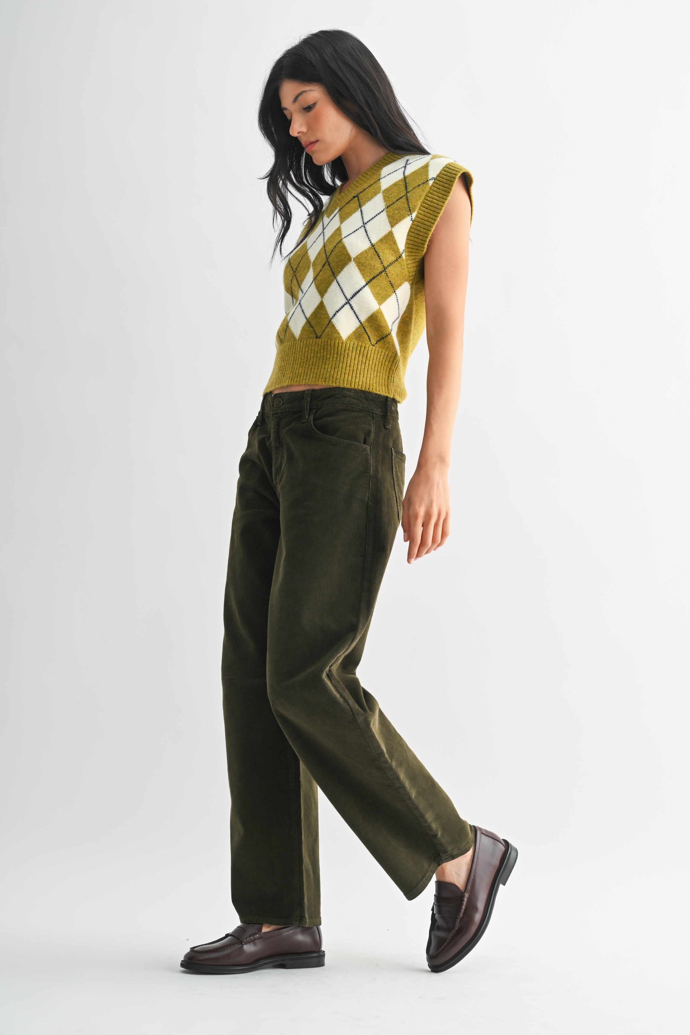 Just Black Denim Olive Corduroy Barrel Leg Pants – Women’s High Rise Trousers