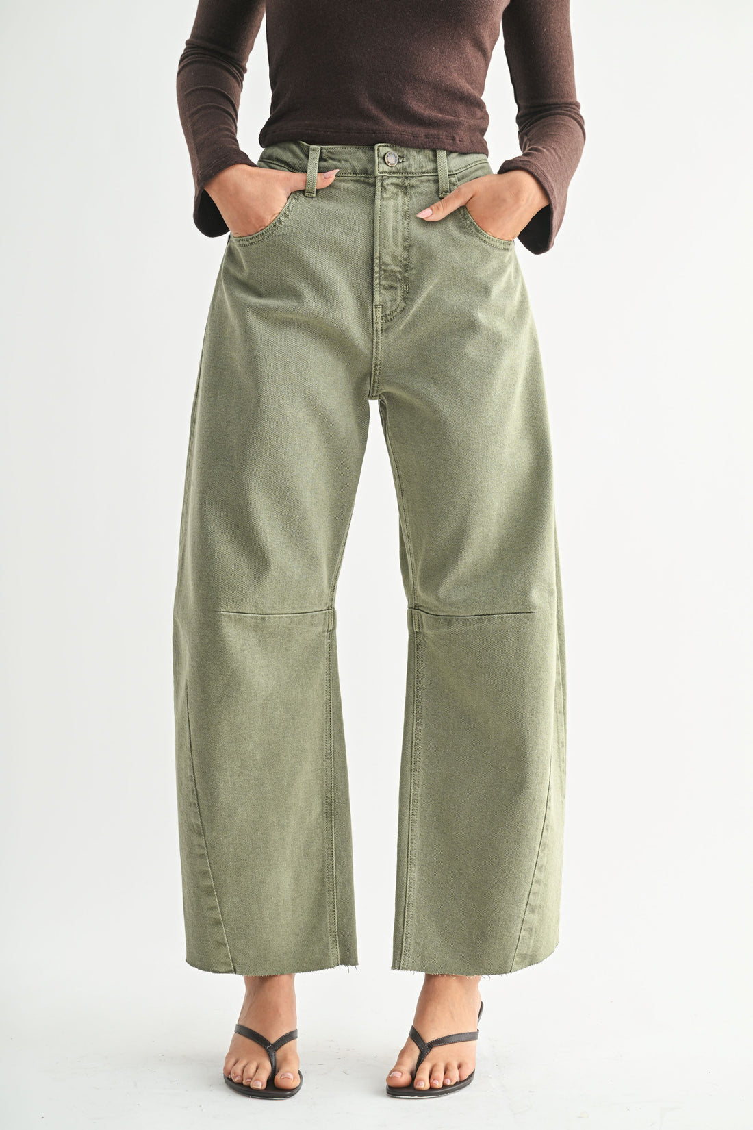 Just Black Denim Barrel Leg Jeans – Olive Green