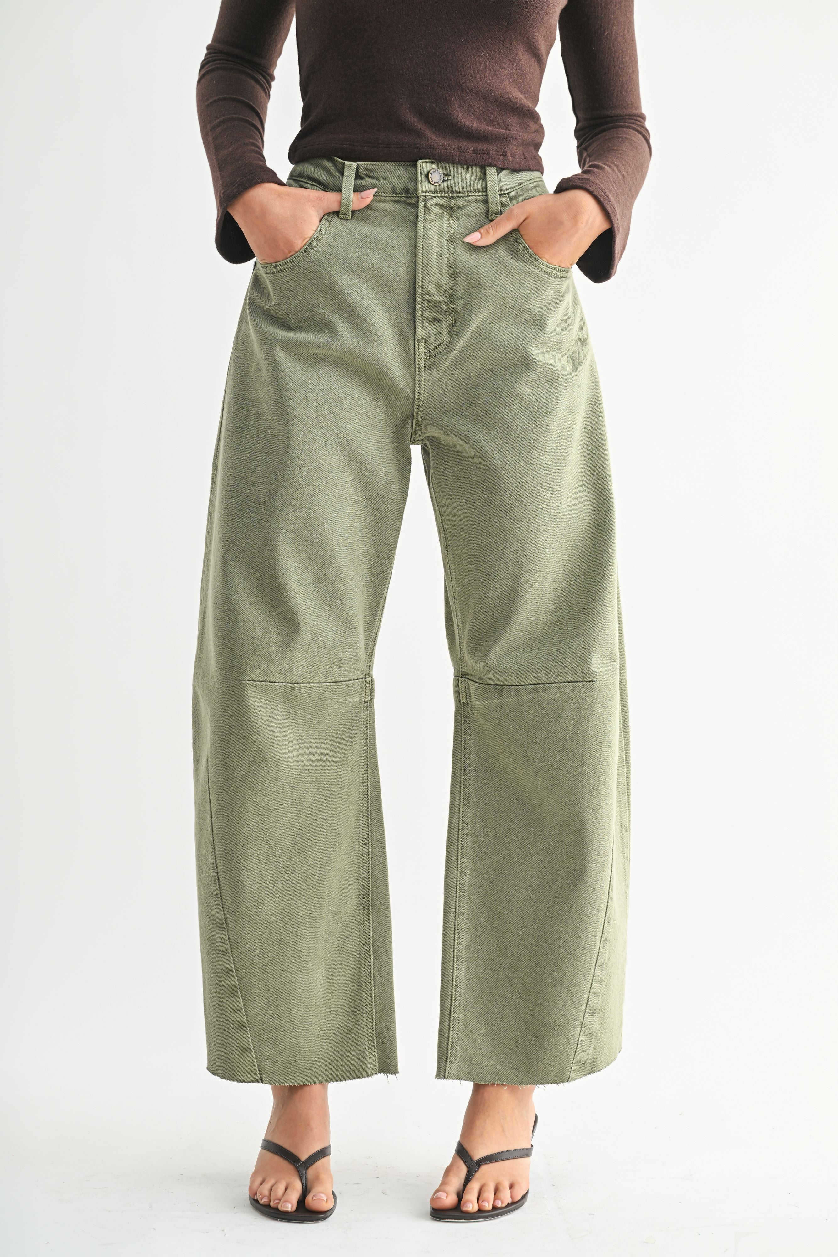 Just Black Denim Barrel Leg Jeans – Olive Green