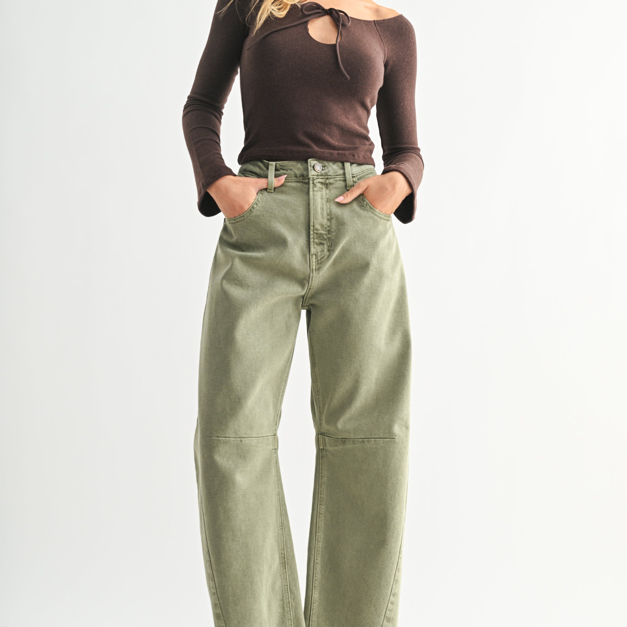 Just Black Denim Barrel Leg Jeans – Olive Green