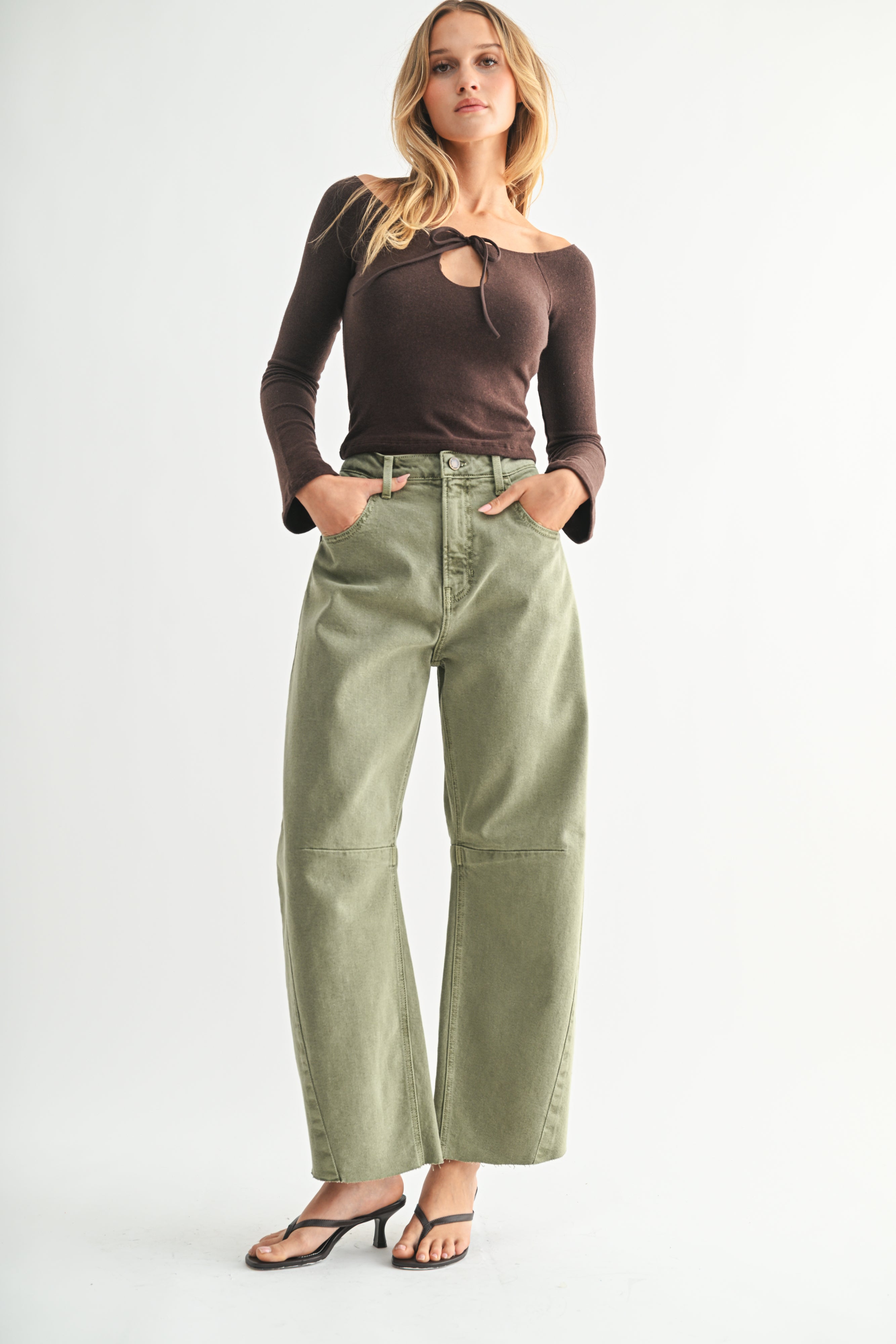 Just Black Denim Barrel Leg Jeans – Olive Green