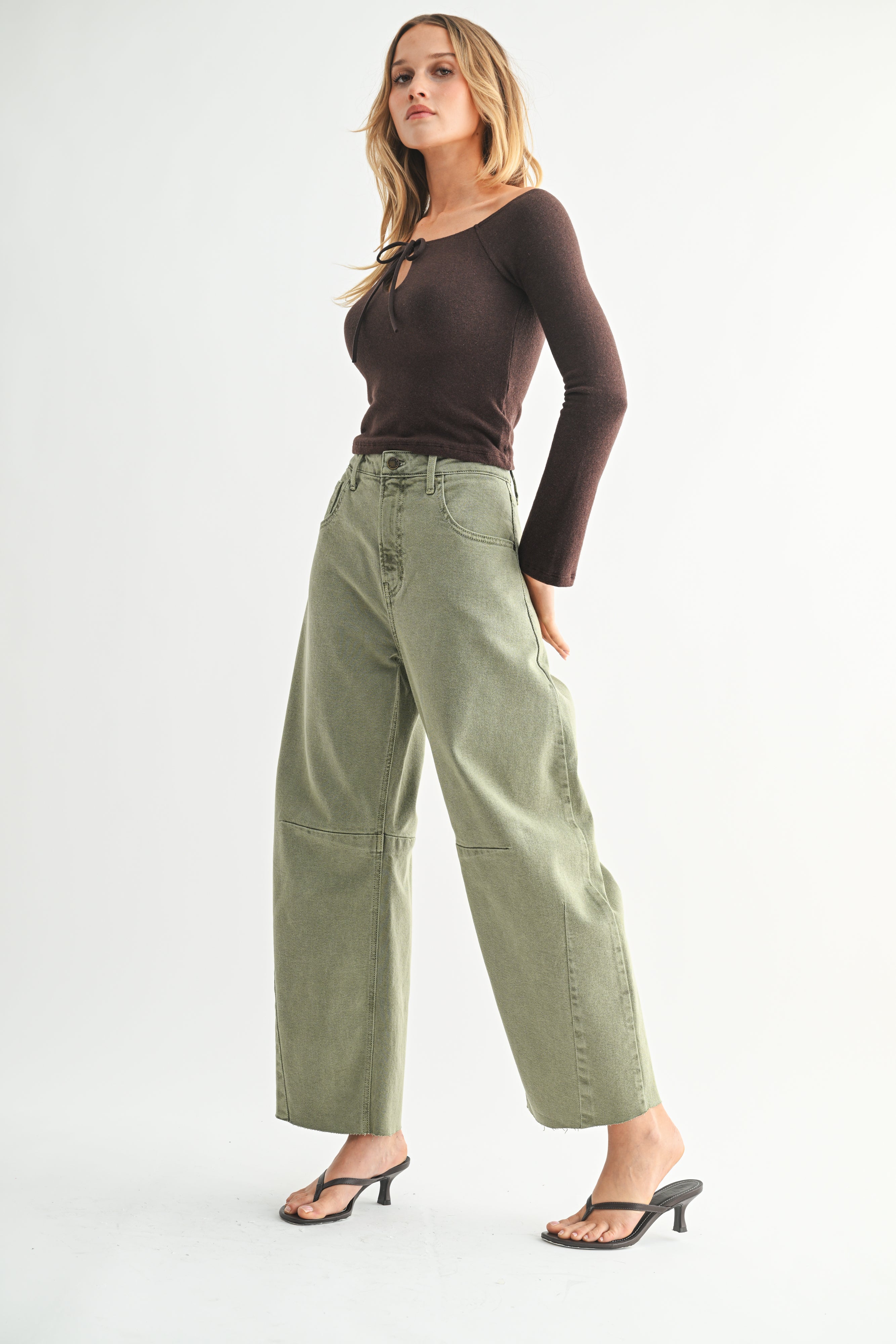 Just Black Denim Barrel Leg Jeans – Olive Green