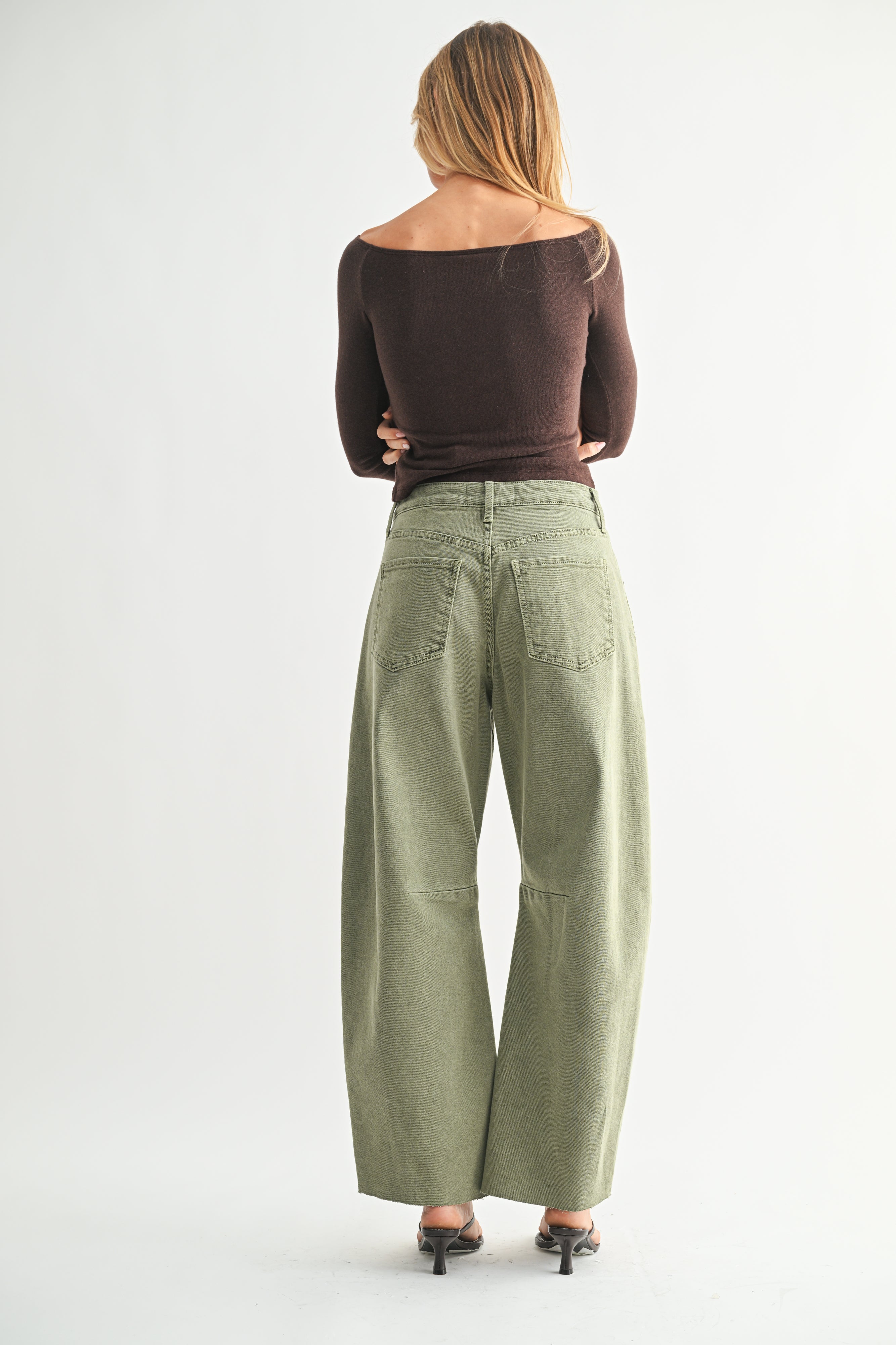 Just Black Denim Barrel Leg Jeans – Olive Green