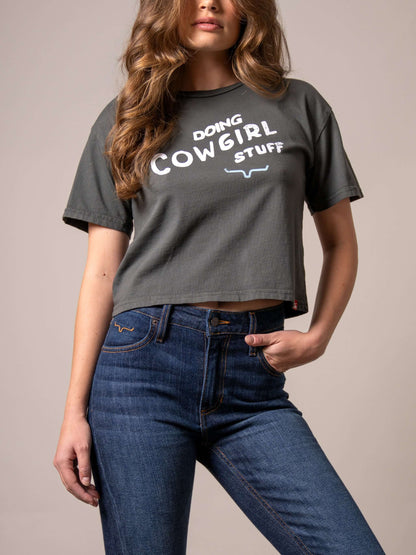 Kimes Ranch Doing Cowgirl Stuff cropped graphic tee with western-inspired print and casual fit, perfect for everyday wear.
