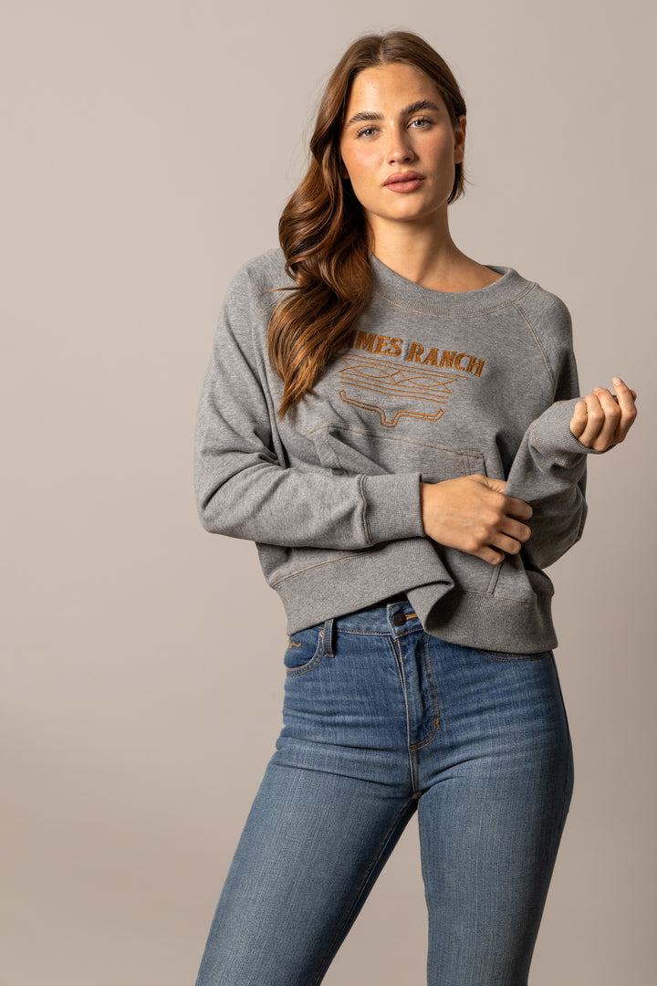 Kimes Ranch Women’s Cropped Crewneck Sweatshirt – Heather Grey