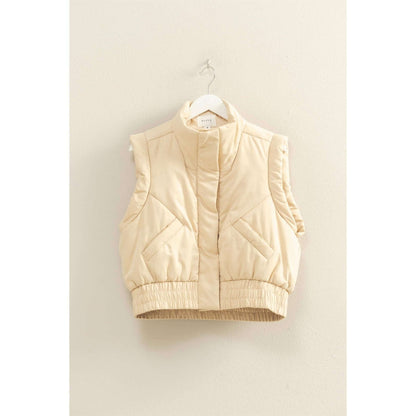 HYFVE versatile puffer vest in black, lightweight outerwear with a quilted design, suitable for casual and layered outfits