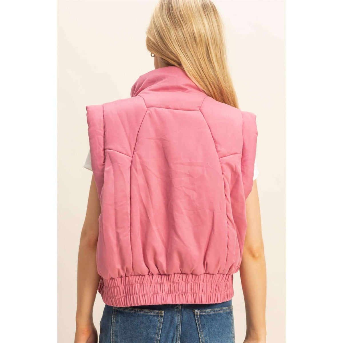 HYFVE versatile puffer vest in black, lightweight outerwear with a quilted design and zip closure for casual wear.