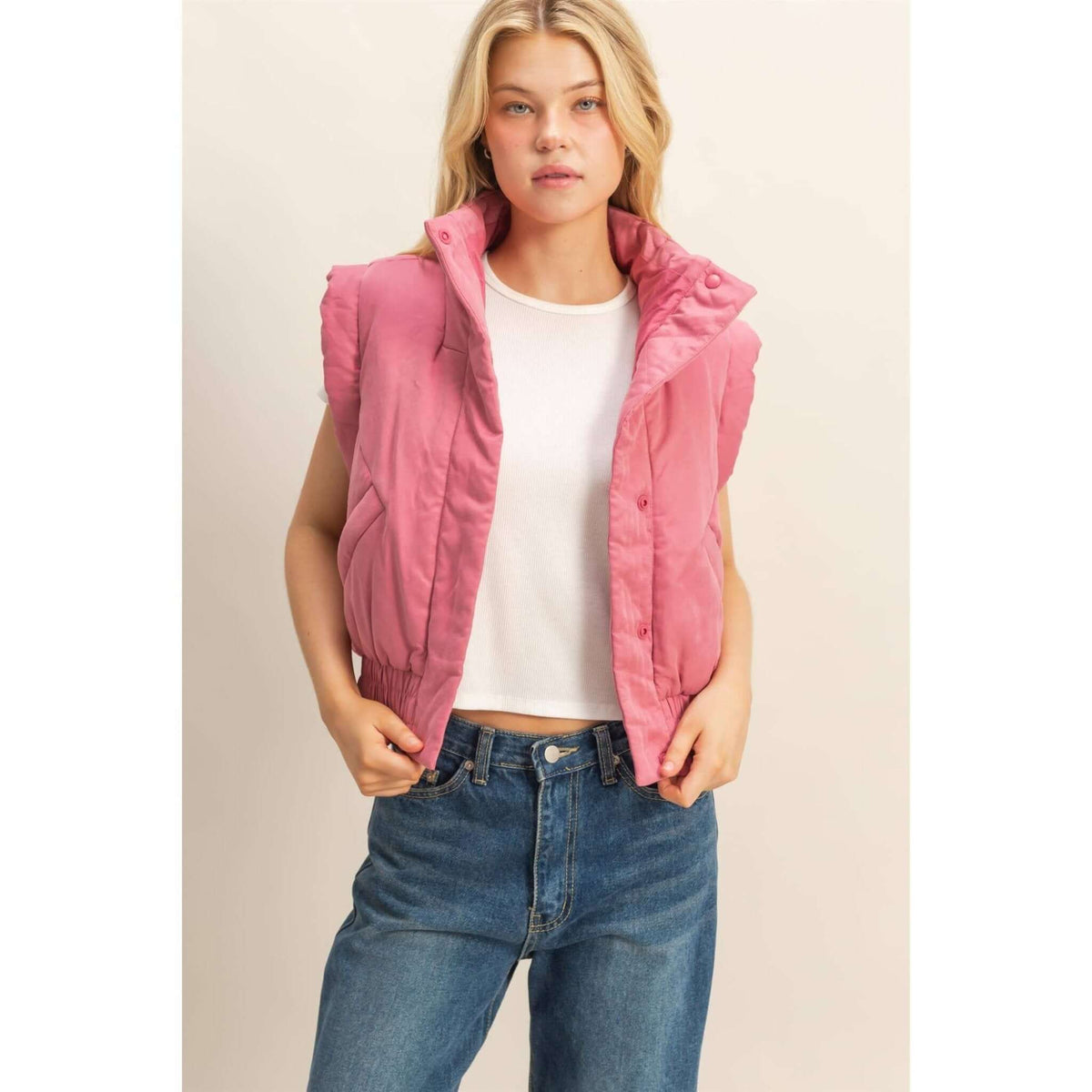HYFVE versatile puffer vest displayed, lightweight outerwear with quilted design, ideal for layering and outdoor wear.