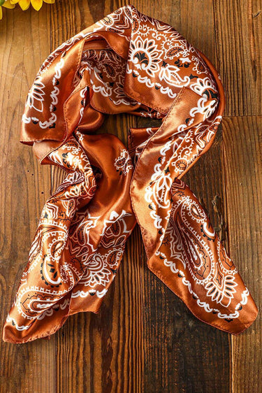 Vintage Fashion Satin Paisley Flower Prints Square Scarf - Cowgirl Charm