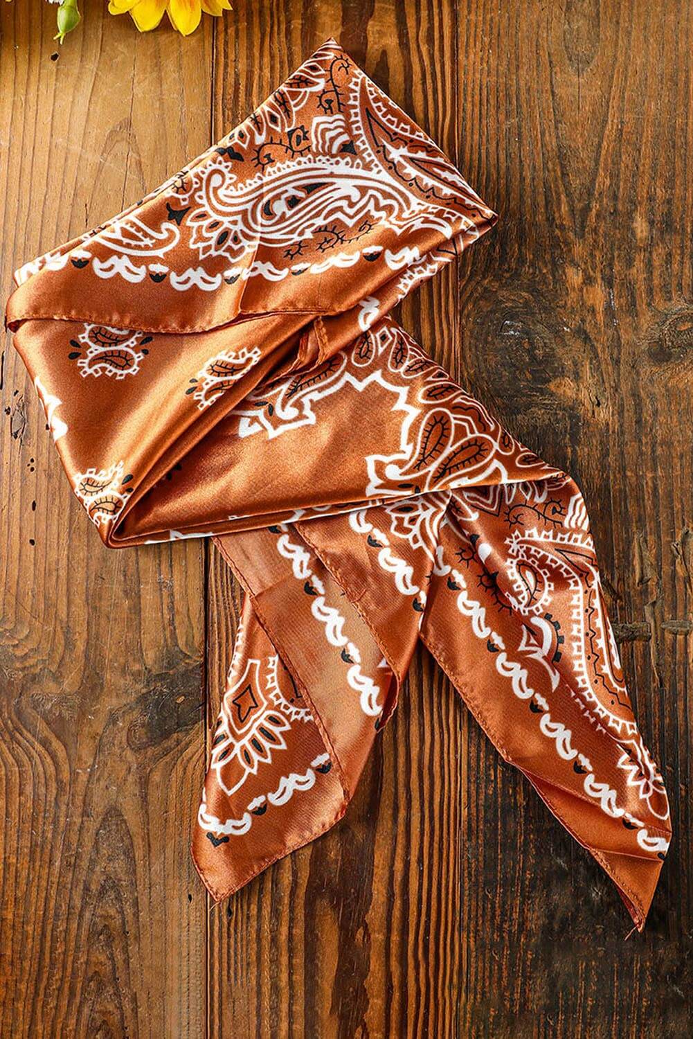 Vintage Fashion Satin Paisley Flower Prints Square Scarf - Cowgirl Charm