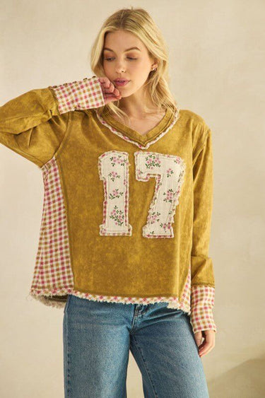 Vintage Mustard Floral Number 17 Patchwork Top - Cowgirl Charm
