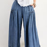 WASHED WIDE LEG PALAZZO CHAMBRAY PANTS - Cowgirl Charm