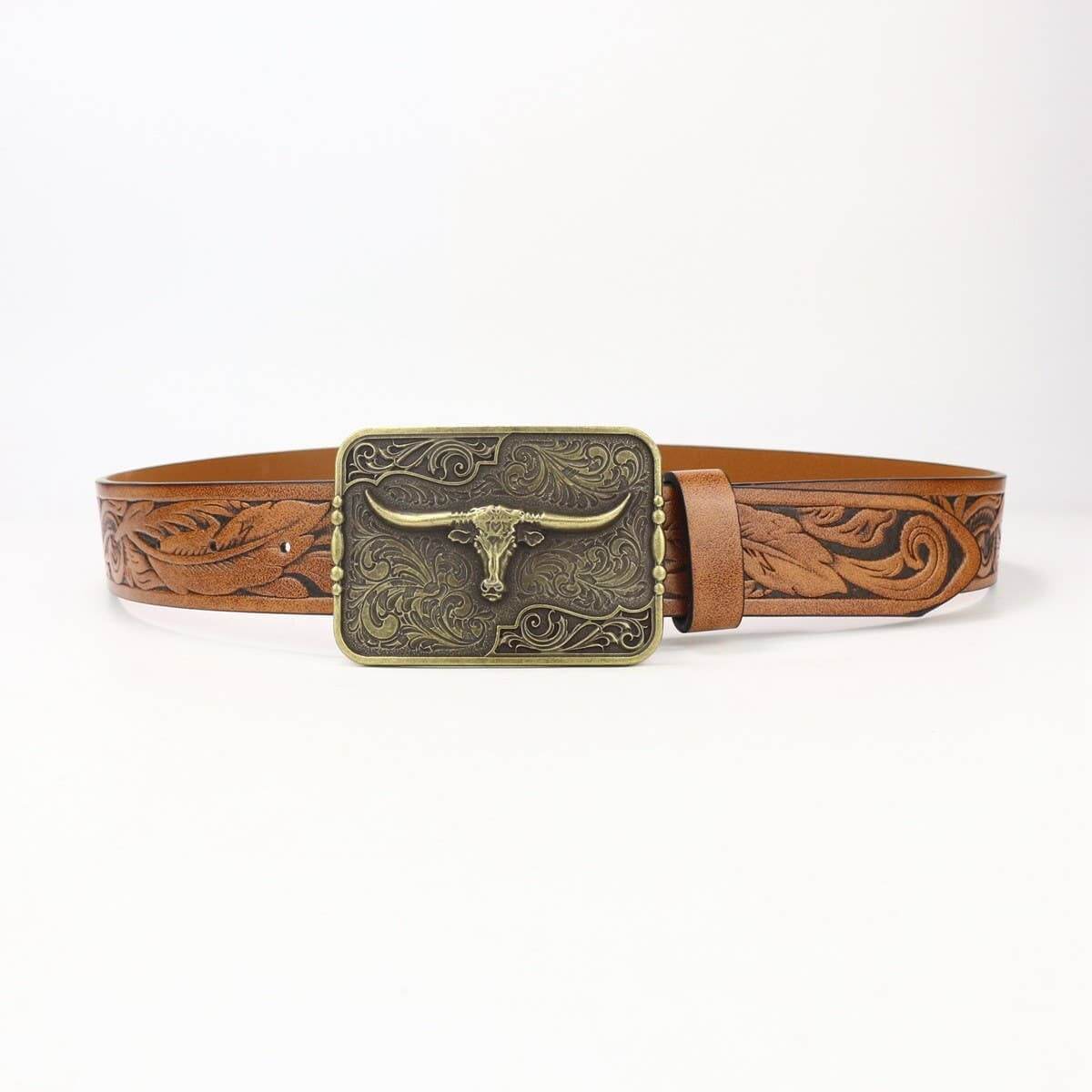 Western cow head belt buckle by ACCITY, featuring intricate design, made for accessories and belts.