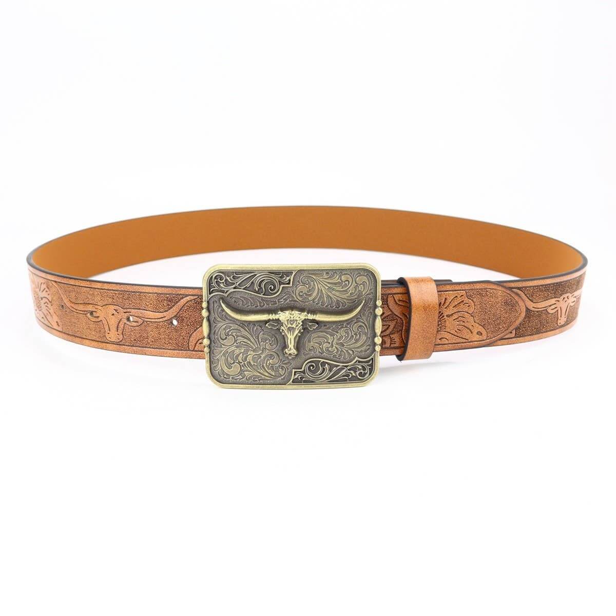 Western cow head belt buckle by ACCITY featuring intricate design, perfect for Western accessories and belt styling.