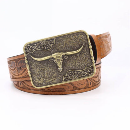 Western cow head belt buckle by ACCITY featuring intricate design, crafted for durable accessories and Western-style belts.